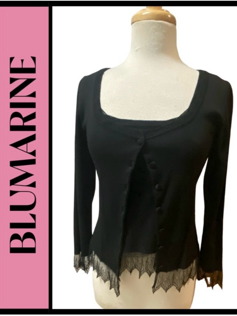 BLUMARINE Italy 2pc Black Sweater Set Lace Trim Fitted 6/8 (I44) New Condition
